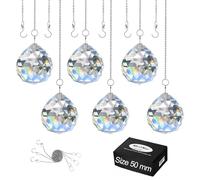 MerryNine 6 piezas de prisma de bola de cristal transparente atrapador de brillo del sol colgante arco iris, prismas de cristales colgantes para ventanas, para Feng Shui, para regalo (50 mm, 6