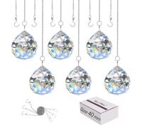MerryNine Prisma de bola de cristal transparente de 40 mm, atrapasueños de arco iris, prismas de cristales colgantes para ventanas, para Feng Shui, para regalo (40 mm, 6 unidades)