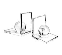 MerryNine Sujetalibros de cristal con bola de cristal, 2 sujetalibros decorativos transparentes en forma de L antideslizantes y resistentes para libros pesados, estantería, oficina, biblioteca escolar