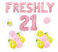 Merrystorm Decoraciones de globos de cumpleaños para niñas con temática de limonada rosa, suministros de fiesta de cumpleaños número 21, globos de aluminio con 18 globos de látex, decoración de