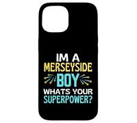 Merseyside Boy ¿Cuál es tu Superpower Liverpool Everton Fun Carcasa para iPhone 15