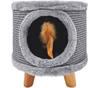 MERSJO Casa para gatos Cabin II, rascador con superficie de descanso y muelle de juego, 32 cm de diámetro, 38 cm de altura, color gris