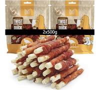 MERSJO Golosinas para perros Twist con carne de pato, 2 unidades de 500 g, 12-13 cm, sin gluten, masticable natural para perros