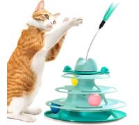 MERSJO Torre de juego para gatos con 3 niveles, con bolas y pluma, 25 × 18,5 × 30 cm, color turquesa