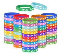 Mersper WWJD - Pulseras de goma de 12 colores con texto en inglés "What Would Jesus Do", pulseras motivacionales de Navidad, recuerdos de fiesta (60)