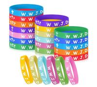 Mersper WWJD - Pulseras de goma de 12 colores con texto en inglés "What Would Jesus", pulseras motivacionales de Navidad, recuerdos de fiesta (24)