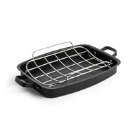 Merten & Storck Carbon Steel Asadera de Inducción de Acero al Carbono Pre-Sazonada de 47x27x6 cm con Rejilla de Acero Inoxidable Extraíble, Apta para Horno hasta 300°C, Negra