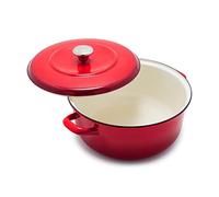 Merten & Storck Horno Holandés de Hierro Esmaltado Hecho a Mano, Apto para Todo Tipo de Cocinas, Inducción y Horno, 26 cm/ 5L, Rojo Lava