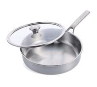 Merten & Storck, Tri-Ply 3 Sartén de acero inoxidable con tapa de 26 cm / 3.4L, multicapa, apta para inducción, horno y lavavajillas, color plata