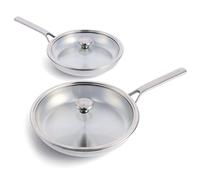 Merten & Storck Tri-Ply Set de Sartenes de Inducción de Tres Capas de Acero Inoxidable de 26 cm y 30 cm con tapa, Multicapa, Apta para Horno y Lavavajillas, Apto para Utensilios Metálicos, Plata