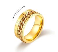 MERTTURM Anillo Runas Vikingas, Antiestres Acero Inoxidable Anillo Giratorio con Cadena Giratoria para Banda/Decoración de Moda/Promesa de Compromiso de Boda - Dorado Talla 59.4mm