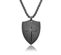 MERTTURM Cadena de cruz para hombre, The Armor of God Shield Ephesians 6:16-17, colgante de cruz de acero inoxidable, color negro, plata, oro, joyería de acero inoxidable, regalos para niños
