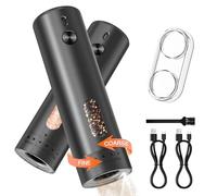 MERTTURM Juego de Molinillos de Pimienta Eléctricos Recargables, Molinillo de Especias con Luz LED, Granero de 110 ml, Grosor externo ajustable Molinillo de Sal para Cocina, BBQ, Negro(2PCS)