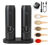 MERTTURM Molinillo Pimienta Eléctrico Recargable, Molinillo Especias con Luz Blanca LED, Grosor Ajustable, Rotor de Cerámica, Operación de Una Mano, Molinillo Sal y Pimienta para Cocina, BBQ(2PCS)