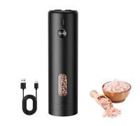 MERTTURM Molinillos de Pimienta Eléctricos Recargables, Molinillo de Especias con Luz LED, Granero de 110 ml, Grosor externo ajustable Molinillo de Sal para Cocina, BBQ, Negro(1PCS)