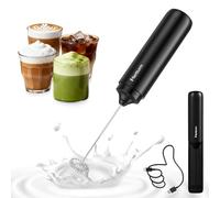 MERTTURM Recargable Espumador de Leche, Electrico Mezclador de Mano Portátil, Mini Acero Inoxidable Mezclador de Bebidas para Café, Latte, Capuchino, Matcha, Cóctel (Negro)