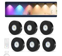 MERTTURM Recargable LED Armario Luz con Control Remoto, Regulables Mini LED Vitrina, 3 Temperaturas de Color, 9 RGB Iluminación de Armarios [6 Pieza]