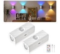 MERTTURM Recargable Luz Vitrina LED Inalámbrico, Iluminación de Cuadros con Sensor de Movimiento, 10 RGBW Focos LED con Control Remoto & Minutero, para Escalera/Pasillo/Lámpara Decorativa - 2PCS
