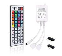 Meruido Mando a distancia IR de 44 teclas, controlador de tira de luz LED RGB, voltaje de salida, 12 V, 4 pines, 2 puertos, caja de control con receptor inalámbrico para tira de luces LED RGB 5050