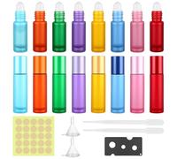 MERVYNGLYNNHUNTER 16 Piezas botellas de cristal Roll on para aceites esenciales, botella vacía de 10 ml con bola de acero inoxidable,abridor, gotero, embudo, para aceites esenciales, perfumes