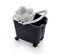 Mery | Cubo con Escurridor Automático | Cubo Fregona con Ruedas | Capacidad: 14L | Polipropileno | Acero | Gris Claro y Gris Oscuro