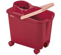 Mery | Cubo para fregona | Cubo con ruedas giratorias | Cubo con escurridor amplio | Resistencia máxima | Rojo | Capacidad 14 litros