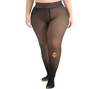 MERYLURE Medias transparentes con forro polar de talla grande, leggings cálidos de invierno translúcidos falsos para mujer, medias térmicas gruesas, Negro -, XXL/3XL