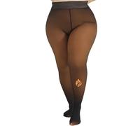 MERYLURE Medias transparentes con forro polar de talla grande, leggings cálidos de invierno translúcidos falsos para mujer, medias térmicas gruesas, Miel, L-XL