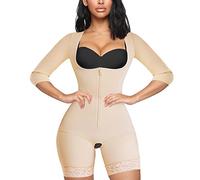 MERYOSZ Entrenador de cintura de cuerpo completo para mujer con cremallera y control de abdomen Body superior Shaper de brazo abierto, corsé más delgado, Beige, M