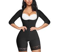 MERYOSZ Entrenador de cintura de cuerpo completo para mujer con cremallera y control de abdomen Body superior Shaper de brazo abierto, corsé más delgado, Negro, XXXL