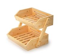 Merysen Cesta de Frutas de Bambú, 2 Niveles Estante para Frutas, Cuenco de Frutas Decorativo, Organizador de Soporte de Almacenamiento para Pan y Verduras para Cocina