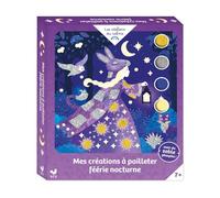 Mes créations à pailleter Féerie nocturne: Coffret avec 5 tableaux, 1 spatule, 2 boîtes de paillettes et 2 boîtes de sables dont 1 phosphorescent