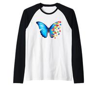 Mes de concienciación sobre el Autismo Mariposa Azul Rompecabezas Salud Mental Camiseta Manga Raglan