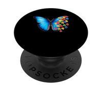 Mes de concienciación sobre el Autismo Mariposa Azul Rompecabezas Salud Mental PopSockets PopGrip Adhesivo