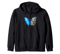 Mes de concienciación sobre el Autismo Mariposa Azul Rompecabezas Salud Mental Sudadera con Capucha
