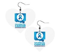 Mes de concientización sobre el cáncer colorrectal Pendientes de cuero con cinta azul para mujer Pendientes colgantes Gota Corazón Colgante con gancho Regalos para niña adulta