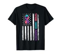 Mes de concientización sobre el cáncer de tiroides Bandera Americana Hipotiroidismo Camiseta