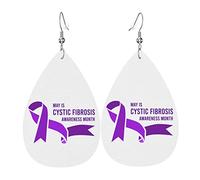 Mes de concientización sobre la Fibrosis quística, pendientes de piel sintética con cinta morada para mujeres y niñas, pendiente de hoja ligera con forma de lágrima