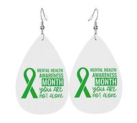 Mes de concientización sobre la salud, pendientes de cuero para mujer, pendientes colgantes, colgante de gota con gancho, regalos para niña adulta