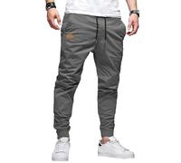 Me's - Pantalones deportivos de algodón con cordón, pantalones cargo chinos para senderismo, al aire libre, sarga, entrenamiento, trotar, gris oscuro, XXL