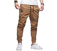 Me's - Pantalones deportivos de algodón con cordón, pantalones cargo chinos para senderismo, al aire libre, sarga, entrenamiento, trotar, Caqui Oscuro, 3XL
