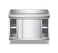 Mesa acero inoxidable con armario,para preparación y trabajo,armario cocina resistente para exteriores con puerta corredera y deflectores para restaurantes,hoteles,garajes y cafeterías(100x60cm)