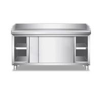 Mesa acero inoxidable con armario,para preparación y trabajo,armario cocina resistente para exteriores con puerta corredera y deflectores para restaurantes,hoteles,garajes y cafeterías(180x50cm)