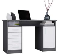 MESA ADA ANTRACITA BLANCA 125 Cm 4 Cajones Armario Estantes Para Oficina Portátil