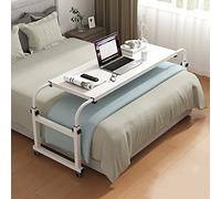 Mesa Ajustable en Altura con Ruedas para Estación de Trabajo Rodante con Marco de Cama Doble/Completo/Reina/King Size& Escritorio de Computadora para Estar de Pie Y Comer, Blanco, a, JYLSSKUK, blan