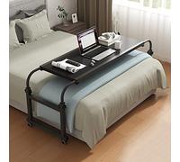 Mesa Ajustable en Altura con Ruedas para Estación de Trabajo Rodante con Marco de Cama Doble/Completo/Reina/King Size& Escritorio de Computadora para Estar de Pie Y Comer, Blanco, a, JYLSSKUK, negr
