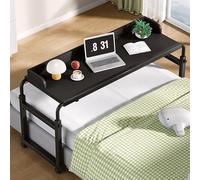 Mesa ajustable para cama con ruedas de 360°, escritorio de cama móvil y soporte para laptop, altura y longitud, bandeja versátil ajustable para computadora para sofá y sillón reclinable (negro)