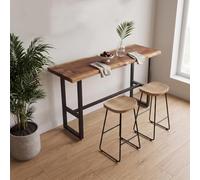 Mesa Alta Cocina Industrial, Mesa de Bar con Sobremesa de Madera Maciza | Natural Live Edge, Industrial Steel Frame, Small Space Kitchen, Adjustable Foot Pads(55.1x17.7x41.3in/140x45x105cm)