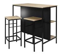 Mesa alta con taburetes Loka (L x An x Al: 60 x 100 x 95 cm, Negro/Roble, 3 pzs.)