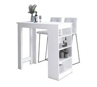 Mesa alta de bar akord blanco 115 cm frente en color blanco 4 estantes 115x50x103 cm